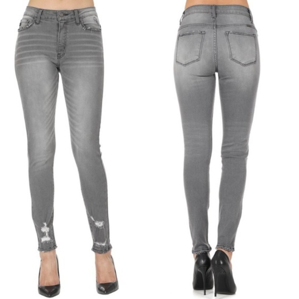 KanCan Kami High Rise Super Skinny Jeans Distressed Denim Gray Wash Size 11/29